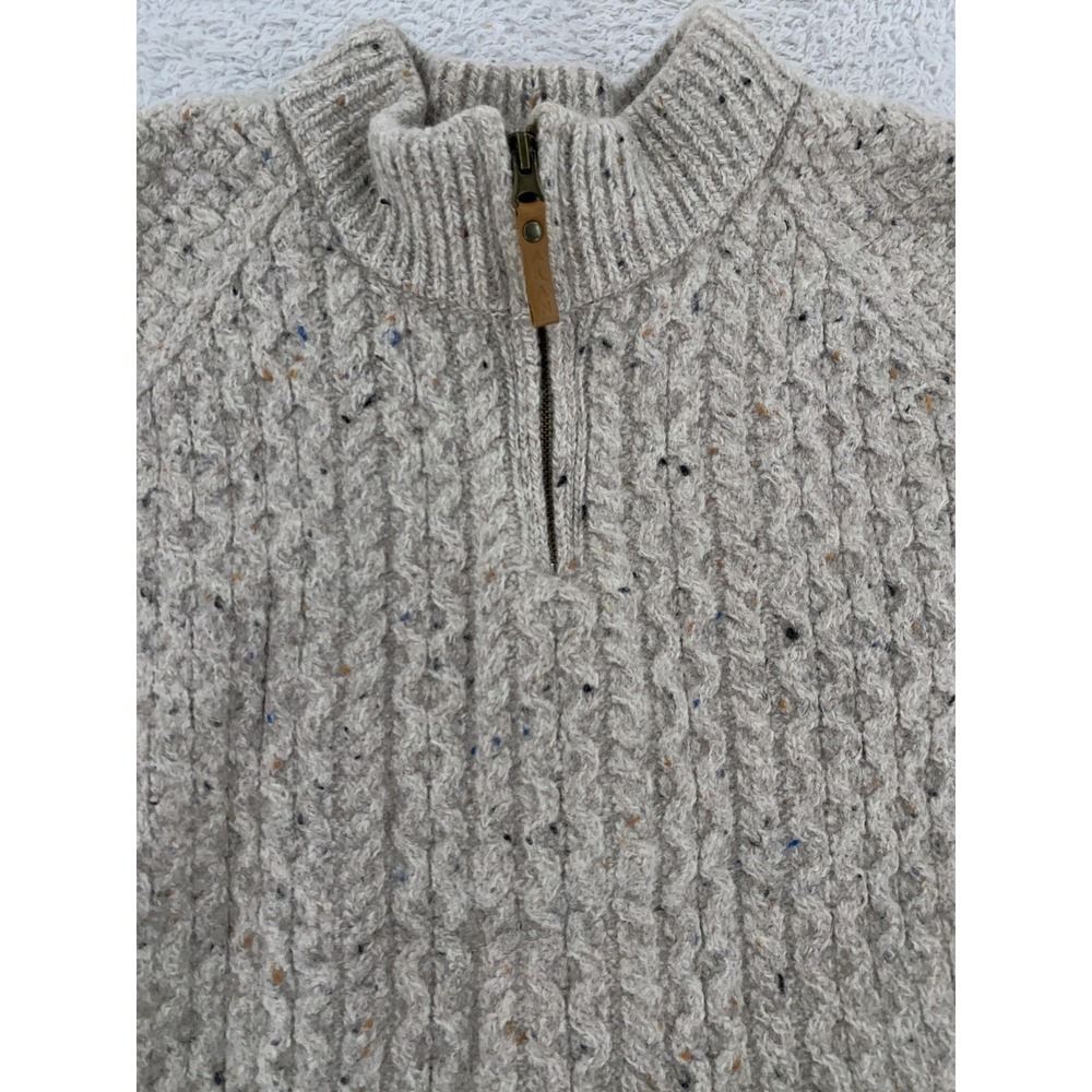 Aran Sweater Market 1/4 Zip XXS Beige 100% Merino Wool Ireland Cable Knit Womens
